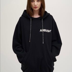 AMBUSH Logo Print‎ 100% Cotton Black Hoodie EUC Size 3/L